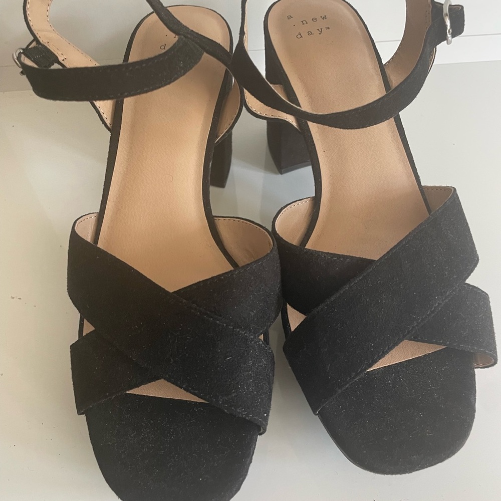A New Day Black Heels with Crisscross Straps